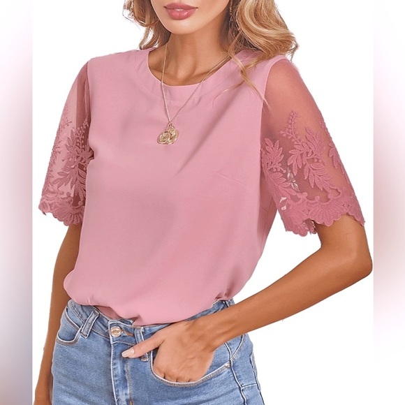 Lulu’s Mauve Floral Lace Sleeve Women's Top - Picture 1 of 4